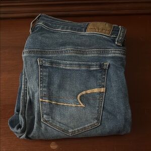 Blue Denim Jeans with Gold Stitching